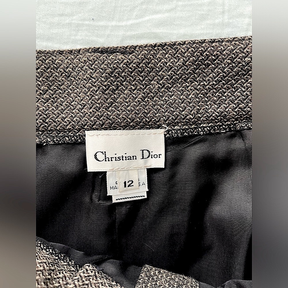Vintage CHRISTIAN DIOR Skirt Brown Wool A-Line Skirt with Pockets Size 12